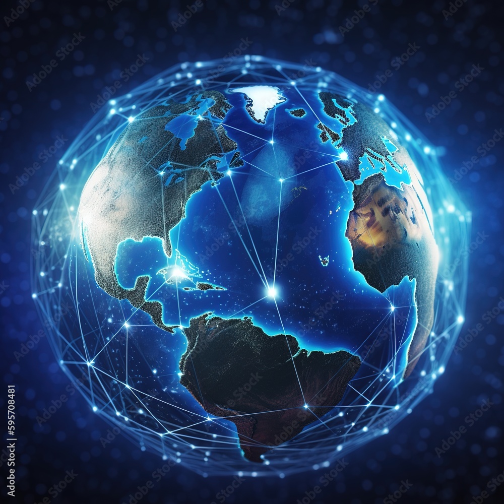 Poster concept of communication network technology for internet business. cryptocurrency, internet of thing