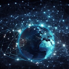 Fototapeta premium Concept of communication network technology for internet business. World of global network and telecommunication on earth cryptocurrency,IoT and blockchain. generative ai