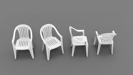 Basic white plastic lawn chairs - all sides view - top down shot © Dimitrius