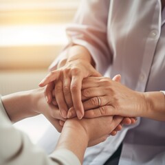 nurse holding hands with a patient for assistance, consultation, and healthcare advice. Kindness, counseling, and medical therapy in a nursing home to give people hope. generative ai