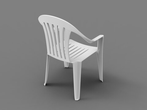 Basic white plastic lawn chair - back view