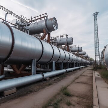 Oil refining equipment,Close-up of an oil refinery plant's industrial pipelines, Detail of an oil pipeline. generative ai