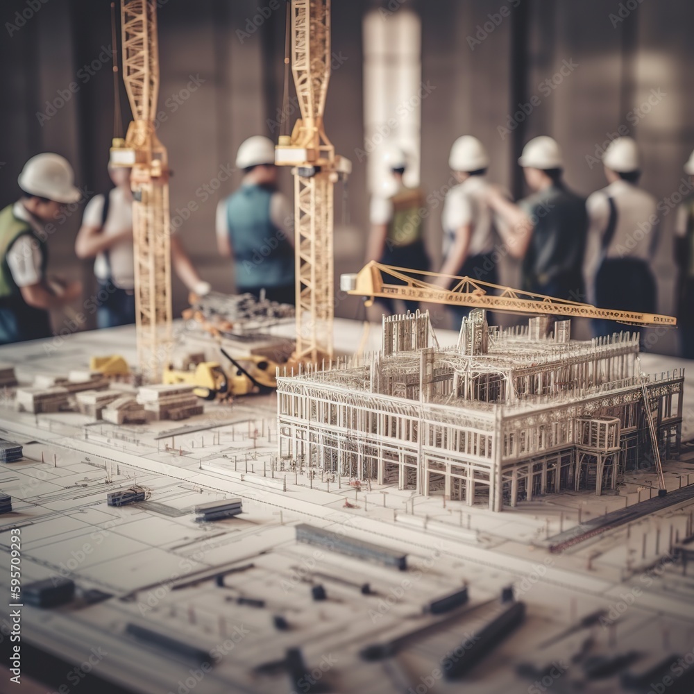 Poster panoramic banner of the creative team's structure and construction engineer or architect meeting wit