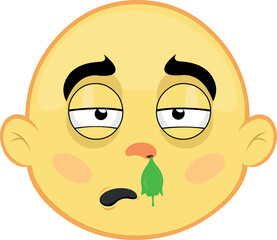 vector illustration yellow character face emoticon, cold with a mucus falling from his nose
