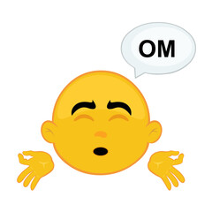 vector illustration emoticon yellow face of character cartoon meditating with a speech bubble with the text OM