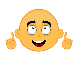 vector illustration face of a yellow emoticon character cartoon observing and pointing upwards