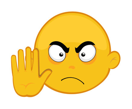 Naklejka vector illustration emoticon of yellow cartoon character face with a hand gesture saying no
