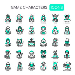 Game Characters , Thin Line and Pixel Perfect Icons