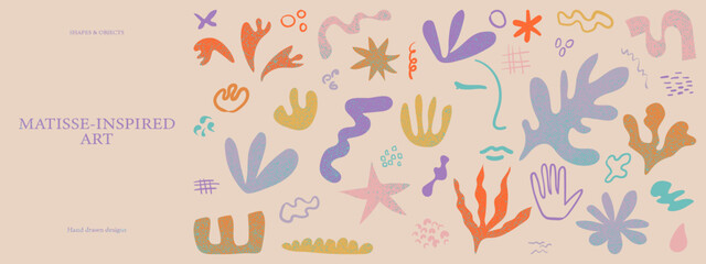 Set of abstract organic Matisse inspired shapes & objects. Plants, algae, ocean, sea. Modern trendy pastel Matisse minimal contemporary aesthetic. vector element for logo, decoration, print, cover.