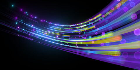 Fototapeta na wymiar 3d render, abstract violet yellow neon background, unfocused curvy glowing lines and bokeh lights, colorful fantastic wallpaper