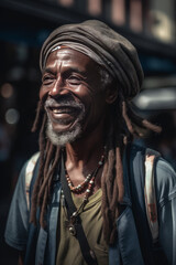 Portrait of a smiling black man with dreadlocks created by Generative AI