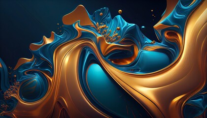Abstract Golden Blue Jade Wallpaper, Luxurious Aesthetic, Rich Hues, Elegant Pattern, Toon Shading, Flat Colors, Simplified Shapes, Bold Outlines, Dynamic Poses, Soft Shadows. Generative AI