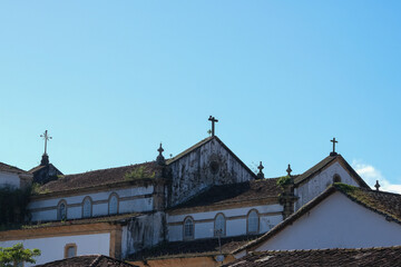 Close up details of church in Paraty, State of Rio de Janeiro, Brazil. Selective focus. Open space area. 