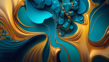 Abstract Golden Blue Jade Wallpaper, Luxurious Aesthetic, Rich Hues, Elegant Pattern, Toon Shading, Flat Colors, Simplified Shapes, Bold Outlines, Dynamic Poses, Soft Shadows. Generative AI