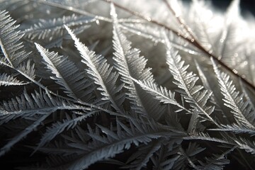 frost-covered plant in extreme close-up. Generative AI