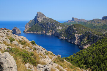 Fototapeta na wymiar Cape Formentor seen from the viewpoint of Es Colomer in the north of Mallorca in the Balearic Islands, Spain