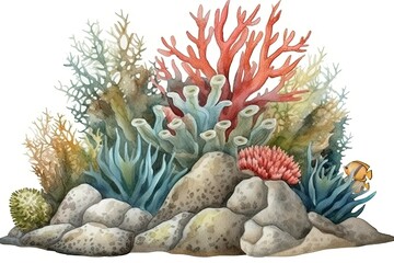 colorful corals and seaweed in an underwater scene. Generative AI
