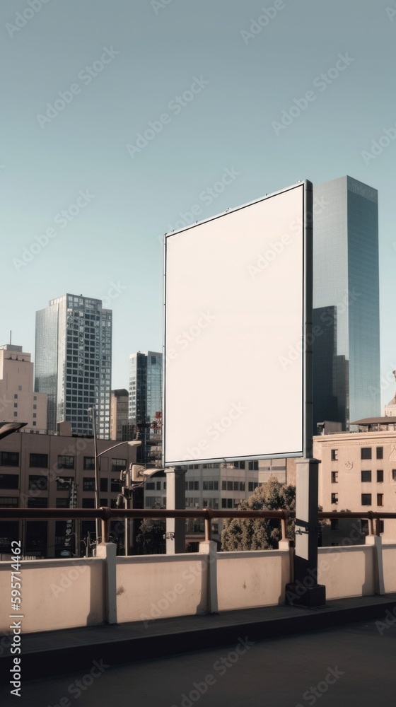 Poster a billboard on the side of a building in a city. ai generative image. mockup.
