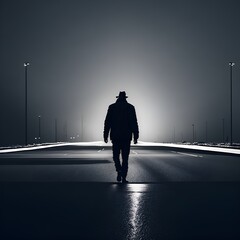 Silhouette of a person walking on the road, generative AI