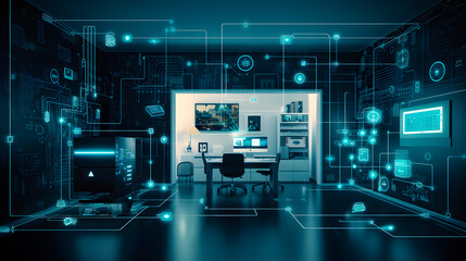 the concept of the Internet of Things with an image of a smart home, featuring various connected devices and appliances AI. AI concept wallpaper