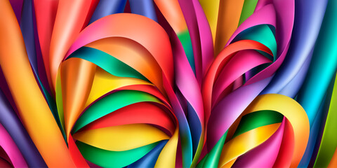 Background of multicolor silk or paper ribbons
