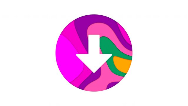 Multi-colored icon arrow circle down with colored spots floating inside. Looped from frame 120 to 839, Alpha BW at the end