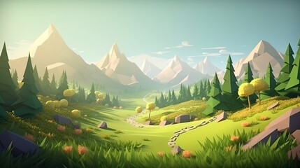 Fototapeta premium 3d landscape illustration. Generative AI.