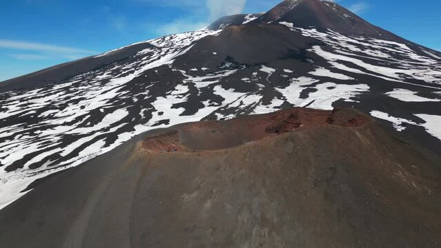 Volcano Etna eruption Aerial 4K drone View, South Eastern Crater Sicily Italy