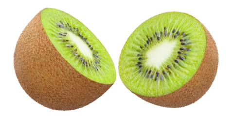 Cut in half ripe kiwi fruit, cut out