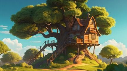 3d landscape illustration. Generative AI.