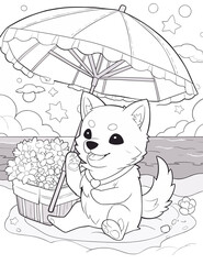 Black and White Illustration of Cute Anime Style Dogs