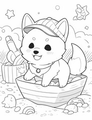 Black and White Illustration of Cute Anime Style Dogs