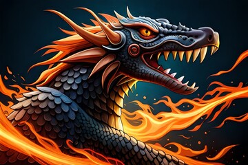 Red dragon breathing fire, Mythology creature . Generative AI
