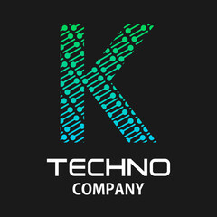k letter techno template illustration.there are dot with line