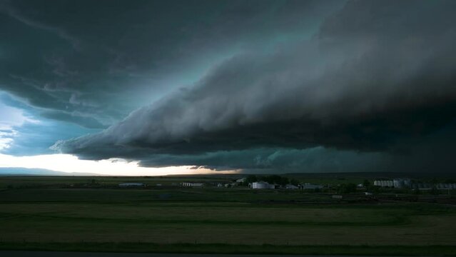 Big Storm Shelf Cloud Drifting Over Farm Land Time Lapse