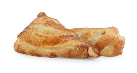 Fresh tasty puff pastry on white background