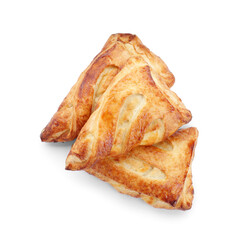 Fresh tasty puff pastry on white background, top view