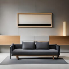 19 A minimalist living room with a simple sofa, a neutral color palette, and a statement piece of artwork2, Generative AI