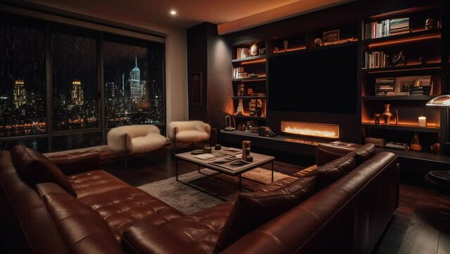 Luxury modern living room with fireplace
