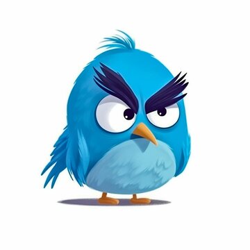 Unhappy Blue Bird Cartoon Illustration on White Background. Generative ai