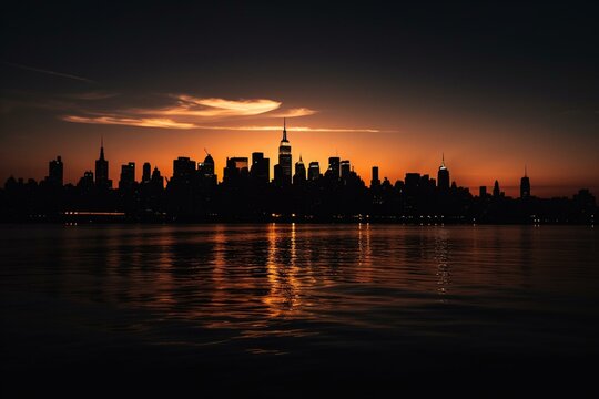 Silhouette of NYC skyline. Generative AI
