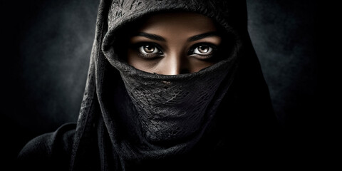 Beautiful Muslim Woman face portrait. Hijab. Close up of beauty arabian woman with perfect makeup. Traditional muslim dress, hijab. digital ai art
