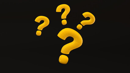 Question Mark yellow on black background and confused  puzzled problem doubt symbol.