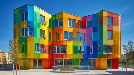 Modern colorful school building positive. Al generated