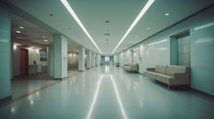 Modern hospital hall light lighting positive. Al generated