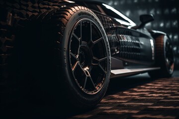A dark wallpaper featuring blurred black tires. Generative AI