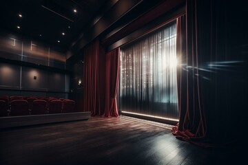 3D cinema screen with closed curtain. Generative AI