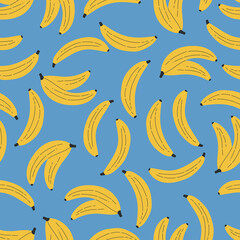Seamless pattern of bananas in blue background simple illustration wallpaper