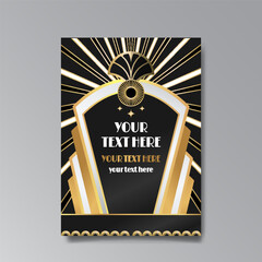 Art Deco luxury template golden black A4 page, menu, card, invitation