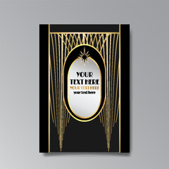 Art Deco luxury template golden black A4 page, menu, card, invitation
